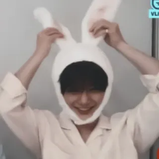 📦 6664889d Hase, Ohren, süß, Hut, Person, lächelnd whatsapp sticker