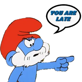 ⌚ 230b2039 Papa Smurf YOU ARE LATE smerf, kreskówka, późno, wskazywanie, animacja telegram sticker