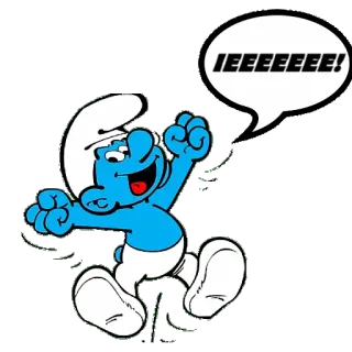 ✌ 37bce735 Smurf IEEEEEEE! Kreskówka, Smerfy, Niebieski, Szczęśliwy, Animowany telegram sticker