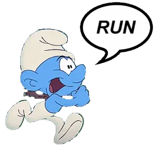 🏃 566dde98 Smurf RUN Kreskówka, Smerfy, Bieganie, Przestraszony, Niebieski telegram sticker