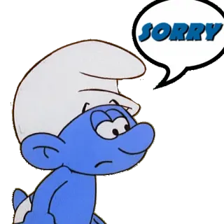 😓 5b6e2b7f Smurf SORRY przeprosiny, kreskówka, smurf, smutny, niebieski telegram sticker