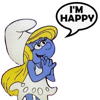 🎊 6276c18a Smurfette I'M HAPPY smurf, kreskówka, szczęśliwy, blondynka, dziewczyna telegram sticker