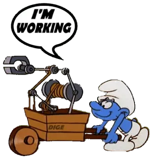 🔨 6e291f1e Smurf I'M WORKING smerf, praca, kreskówka, niebieski, dige telegram sticker