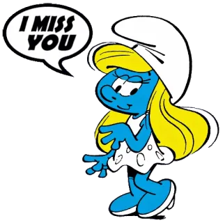 😗 6e9be5b7 Smurfette I MISS YOU smurf, smurfetta, kreskówka, tęsknię za tobą, miłość, smutny telegram sticker