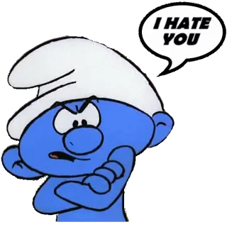 👺 93efb685 Smurf I HATE YOU smurf, zły, nienawiść, kreskówka, niebieski telegram sticker