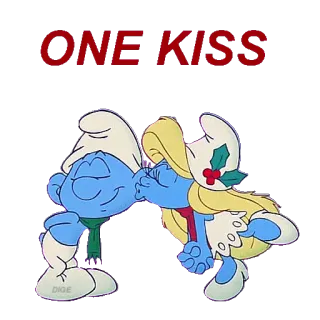😘 975ff4cd ONE KISS smerfy, całowanie, miłość, kreskówka telegram sticker