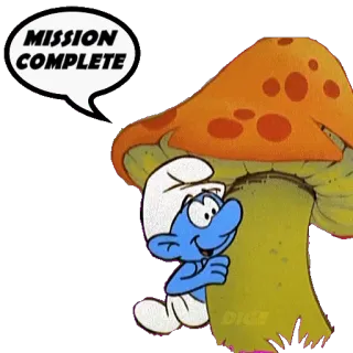 😎 b82d71d6 Smurf MISSION COMPLETE Smerf, Misja, Kreskówka, Ukończone, Grzyb telegram sticker