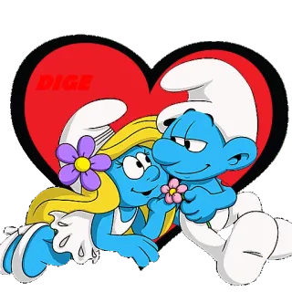 ❤ d770db08 Smurfette DIGE Kreskówka, Smerfy, Para, Miłość, Serce telegram sticker