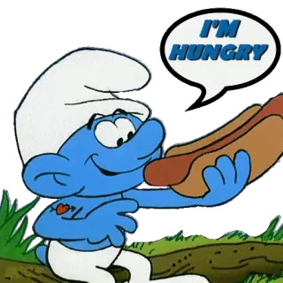 🌭 d7e7aef7 Smurf I'M HUNGRY Kreskówka, Głodny, Hot dog, Smerf, Jedzenie telegram sticker