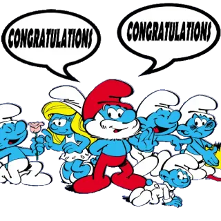 🤗 efd9e19f Smurfs CONGRATULATIONS kreskówka, Smerfetka, Papa Smerf, szczęśliwy telegram sticker