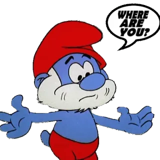 😔 f6feabc8 Papa Smurf WHERE ARE YOU? smurf, kreskówka, szukanie, zastanawianie się telegram sticker