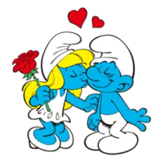 ❤ 13edb60c Smurfette smurf, kreskówka, pocałunek, miłość, róża, smurfy, smurfeta telegram sticker