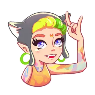 🤘 027790f7 sticker, cat ears, cartoon, cute, girl, tattoos, anime, moon whatsapp sticker