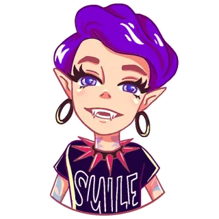 😁 2cb8d55c SMILE smile, purple hair, anime, elf, collar, sparkles whatsapp sticker