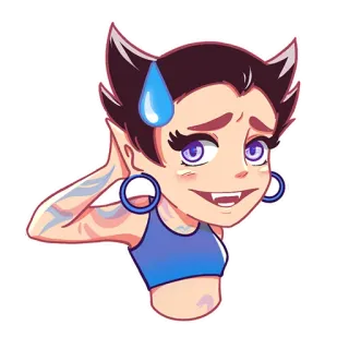 😓 5bd99200 anime girl, embarrassed, sweat drop, cute, earrings, blue shirt, cartoon, sticker whatsapp sticker