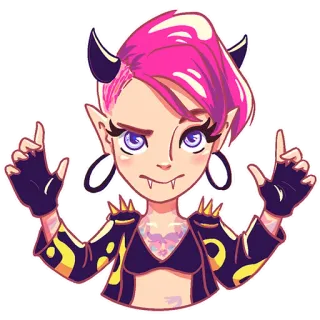 😈 e487dd93 demon, monster girl, fantasy, horns, pink hair, elf ears, cute whatsapp sticker