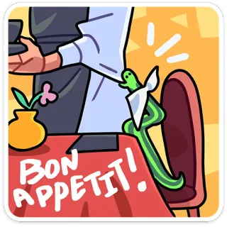 🐍 075d46e7 BON APPETIT! cobra, jantar, bom apetite, comendo, restaurante, mesa, desenho animado telegram sticker