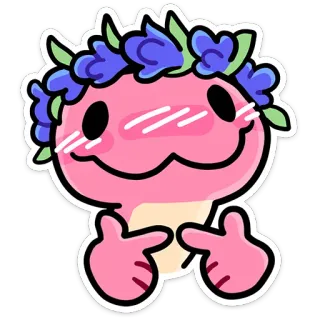 🐍 f1e5770f personaggio, corona di fiori, carino, rosa, timido, dita, arte digitale telegram sticker