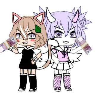 💵 bf76a4fb Gacha Life, argent, personnages de dessins animés, fantaisie, oreilles de chat, cornes de diable telegram sticker