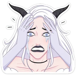 😈 20e6079c character, fantasy, white hair, crying, distressed, cartoon telegram sticker