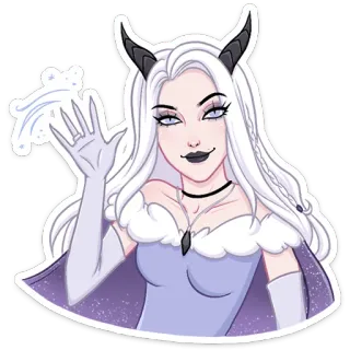 👋 d701e6a6 cartoon, demon, girl, magic, white hair, illustration telegram sticker