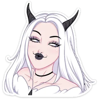 💋 dfd3b4b2 demon, devil, horns, white hair, goth, emo, fantasy, creature telegram sticker