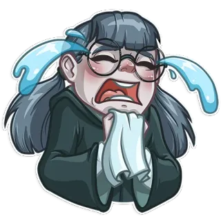 😭 7bcf8eb9 울음, 여자, 안경, 슬픈, 감정적인 telegram sticker
