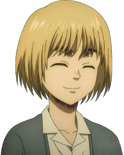 😊 70498094 Armin Arlert Attack on Titan anime, sorridente, personaggio, attacco dei giganti, Armin Arlert, biondo telegram sticker