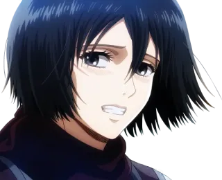 😁 d80c6630 Mikasa Ackerman Attack on Titan anime, ragazza, capelli neri, stoica, seria, combattente telegram sticker