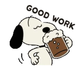 ๐บ 1ab1c0a4 Snoopy GOOD WORK dog, cartoon, peanuts, beer, drink telegram sticker