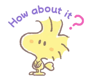 โ 34e97647 Woodstock Peanuts How about it? cute, yellow, bird, question, cartoon telegram sticker