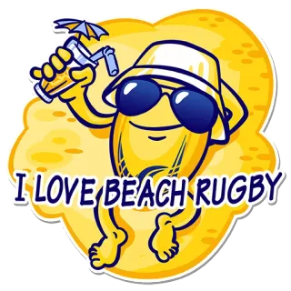 😊 3c059261 I LOVE BEACH RUGBY 해변, 럭비, 여름, 스포츠, 음료, 만화, 태양 telegram sticker