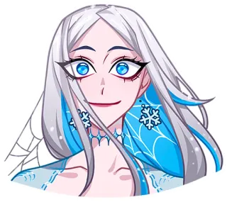🤩 c4255282 donna, anime, cartone animato, fiocco di neve, blu, capelli bianchi, inverno telegram sticker