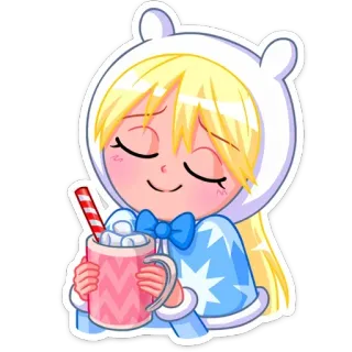☺️ 08b879ea Cartoon, Meisje, Warme chocolademelk, Marshmallows, Schattig, Winter, Mutsen telegram sticker