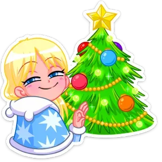 🌲 d5741e91 kerst, kerstboom, feestdagen, nieuwjaar, winter, cartoon, personage, blond meisje telegram sticker