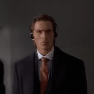 🤵 7008fcc1 Patrick Bateman American Psycho Patrick Bateman, American Psycho, setelan jas, pria, film, Christian Bale, 80-an, yuppie whatsapp sticker