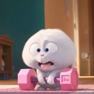 🌟 b8d73312 Snowball The Secret Life of Pets królik, zajączek, podnoszenie ciężarów, ćwiczenia, kreskówka, film, zwierzę whatsapp sticker