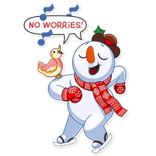 🕺 4e7d5819 NO WORRIES! 雪人, 鸟, 冬天, 围巾, 节日, 快乐, 雪, 喜庆 telegram sticker