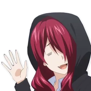 👋 9e96cbfd Anime, Charakter, winkend, Mädchen, Hoodie, rote Haare telegram sticker