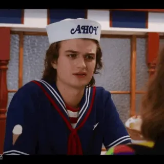 ♠️ 76da7b62 Steve Harrington Stranger Things AHOY Стив Харрингтон, Очень странные дела, моряк, мороженое, Эй whatsapp sticker