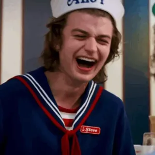 ♠️ b9930826 Steve Harrington Stranger Things AHoy стив харрингтон, очень странные дела, моряк, смех whatsapp sticker