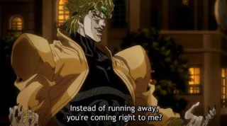 😏 73056f56 Dio JoJo's Bizarre Adventure Instead of running away, you're coming right to me? Anime, Jojo's Bizarre Adventure, Dio, Penjahat, Mengancam telegram sticker
