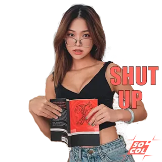 🤫 46f5a1fc SHUT UP wanita, kacamata, buku, pose, diam, kasual telegram sticker