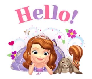 🙂 3eef649d Sofia Hello! Công chúa Sofia, phim hoạt hình, công chúa, Disney, hoa, sóc, thỏ telegram sticker