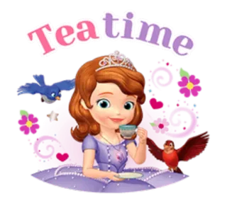 ☕ 91a8253b Sofia Tea time công chúa, trà, chim, hoạt hình telegram sticker