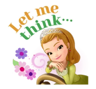 🙂 d201f865 Let me think... suy nghĩ, trầm ngâm, hoạt hình, hoa, vương miện, nhân vật telegram sticker