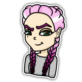 😏 2f6b84ca Cartoon, Illustration, Sticker, Zöpfe, pinke Haare, Figur telegram sticker