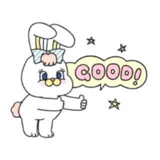 👍 611c5071 GOOD! coniglio, bene, positivo, pollice in su, adesivo, carino whatsapp sticker