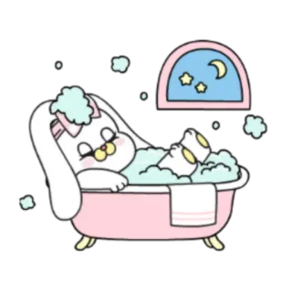 🛀 dd50f59f coniglio, coniglietto, vasca da bagno, bolle, kawaii, carino, rilassante, ora del bagno whatsapp sticker