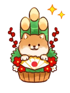 🇯🇵 6c06c555 shiba inu, dog, new year, japan, kadomatsu, lucky charm telegram sticker